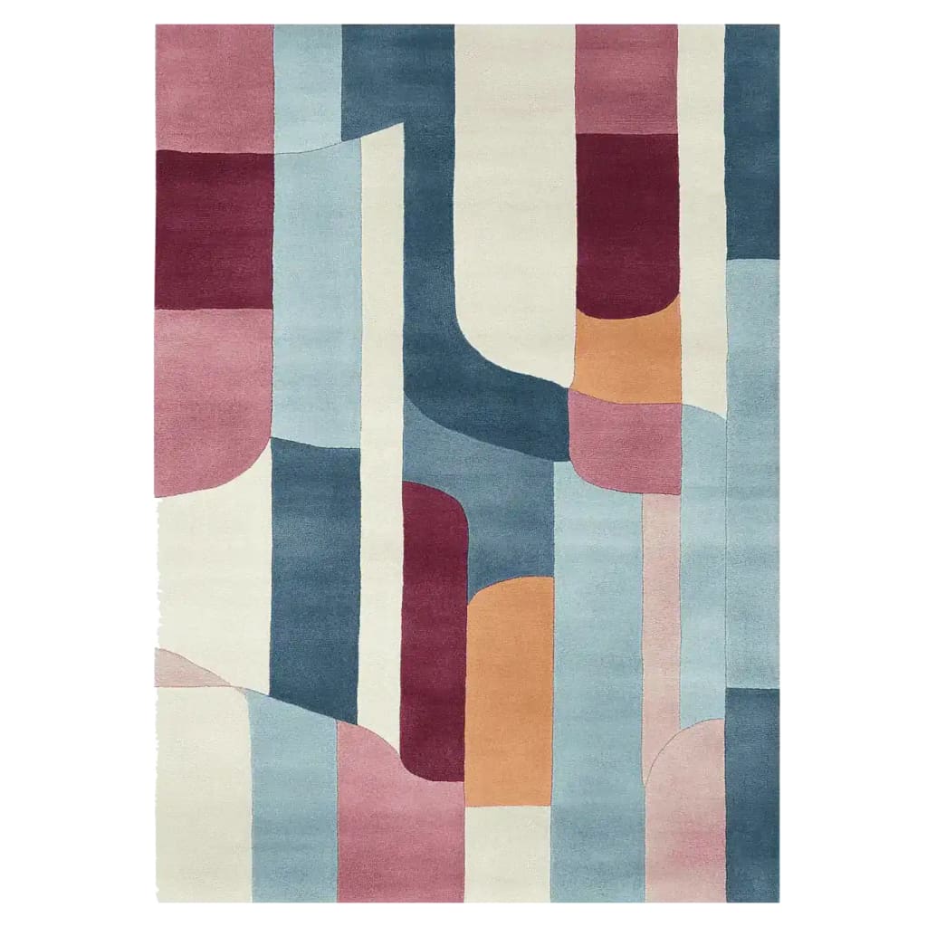 Elevate your space with this Urban Luxe Hand Tufted Area Rug, featuring a modern geometric design in rich hues of blue, burgundy, and mustard. Perfect for adding a touch of sophistication to living room area rugs, this contemporary rug is crafted from high-quality wool, making it an ideal choice for area rugs for living room settings.