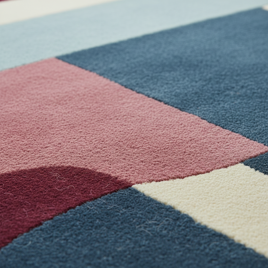 Close-up of a multicolored geometric patterned rug.