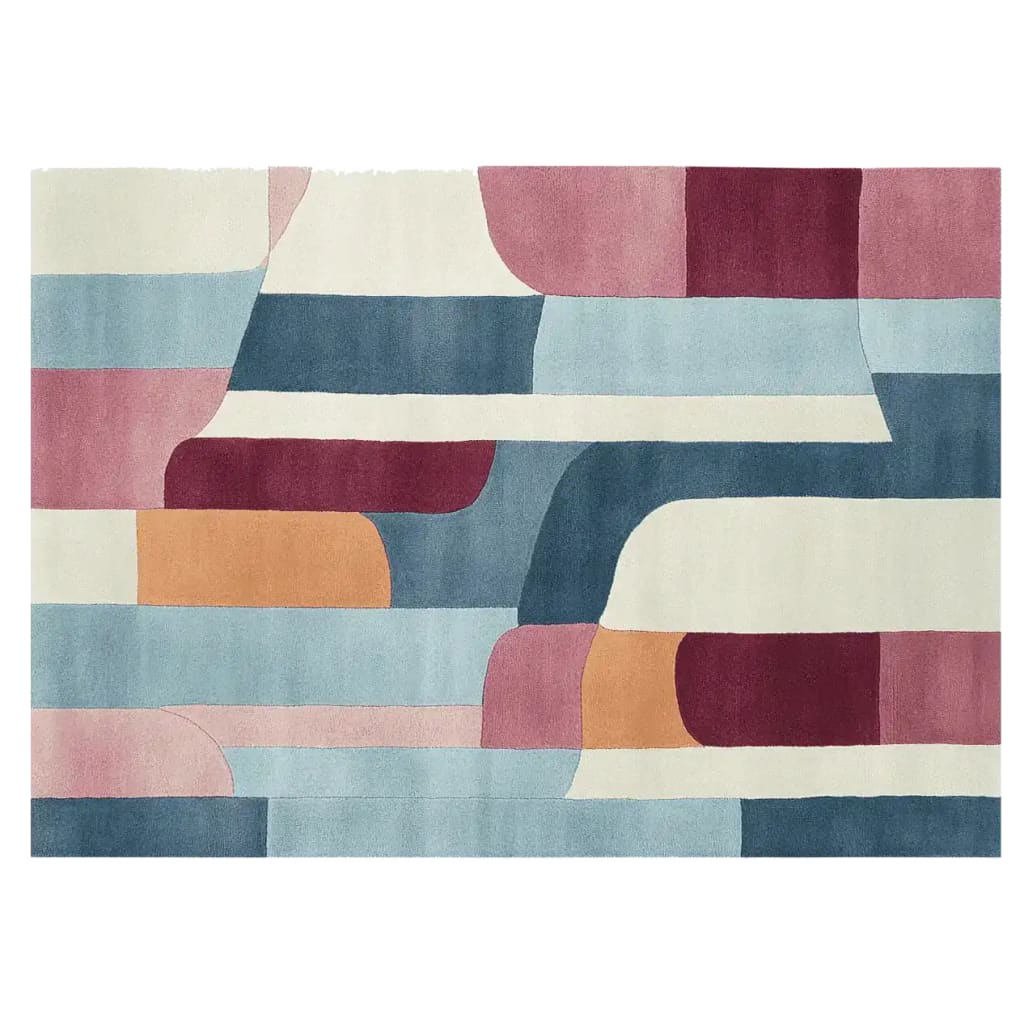 This vibrant Urban Luxe Hand Tufted Area Rug features a stunning abstract design with bold colors like blue, pink, and burgundy. Perfect for enhancing your living room with a contemporary touch, this wool rug is both stylish and durable, making it an ideal choice for area rugs in your living room.