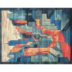 Vibrant Urban Skyline Hand Tufted Area Rug featuring a contemporary design with abstract cityscape in bold colors. Perfect for adding a touch of modern art to your living room or dining room. This wool rug is ideal for both casual and formal dining room settings, offering a stylish and unique aesthetic.