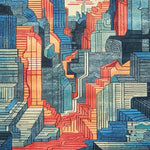 A vibrant Urban Skyline Hand Tufted Area Rug showcasing a colorful abstract cityscape design, perfect for adding a contemporary touch to living rooms and dining rooms. Made from quality wool, this rug serves as a stylish centerpiece, suitable for both casual and formal dining room settings.