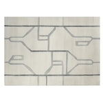 This Urban Trace Lines Hand Tufted Area Rug features a contemporary abstract design in soft gray tones on a cream background, perfect for large living room spaces. Ideal as an 8x10 wool rug, it adds a modern touch to any decor.