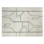 This Urban Trace Lines Hand Tufted Area Rug features a contemporary abstract design in soft gray tones on a cream background, perfect for large living room spaces. Ideal as an 8x10 wool rug, it adds a modern touch to any decor.
