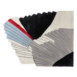 Top view of the Urban Wing Span Hand Tufted Area Rug, featuring an abstract design with bold lines and contrasting colors. This contemporary rug is perfect for adding a modern touch to area rugs for living room spaces. Made from high-quality wool, it combines durability with a stylish aesthetic.