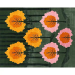 Vibrant Urban Woodland Hand Tufted Area Rug featuring abstract floral design with bold orange and pink blooms on a deep green background. This wool rug adds a contemporary touch to any living room space, perfect for those seeking stylish rugs for living room decor.