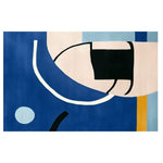 Contemporary Vector Nest Hand Tufted Area Rug with bold abstract design in blue, black, white, and yellow. Perfect for enhancing living room aesthetics, this wool rug adds a modern touch to any space, ideal for those seeking stylish rugs for living room.