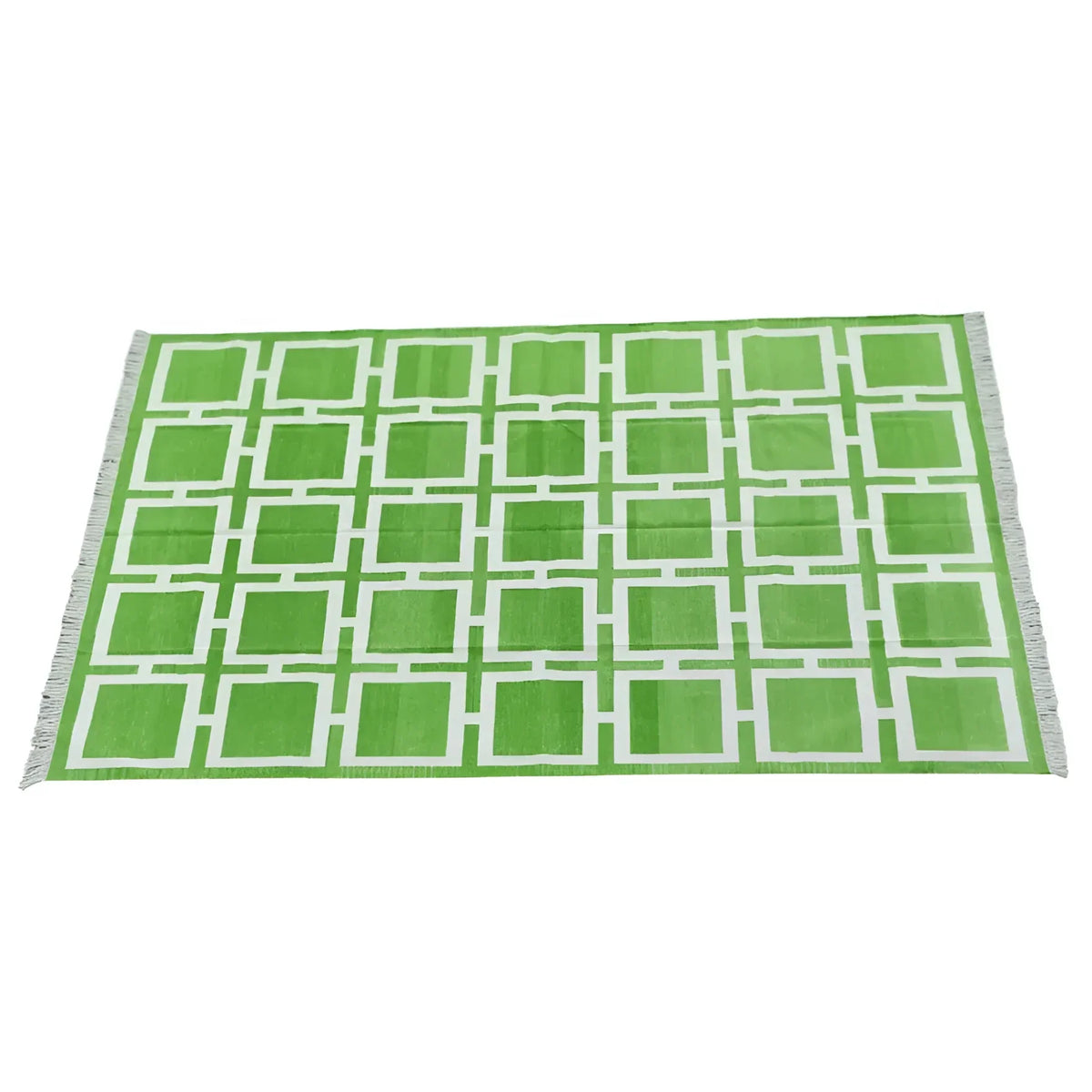 Vegetable Dyed Indian Dhurrie Cotton Rug - Green Medina Square