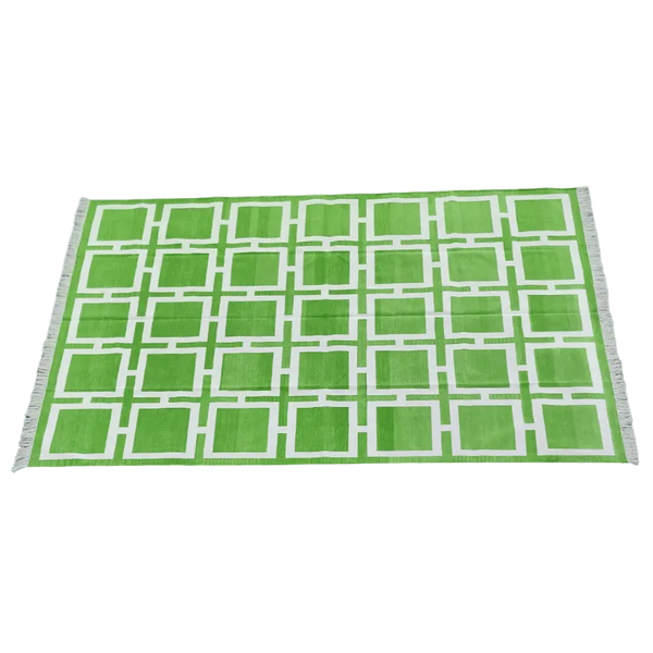 Vegetable Dyed Indian Dhurrie Cotton Rug - Green Medina Square