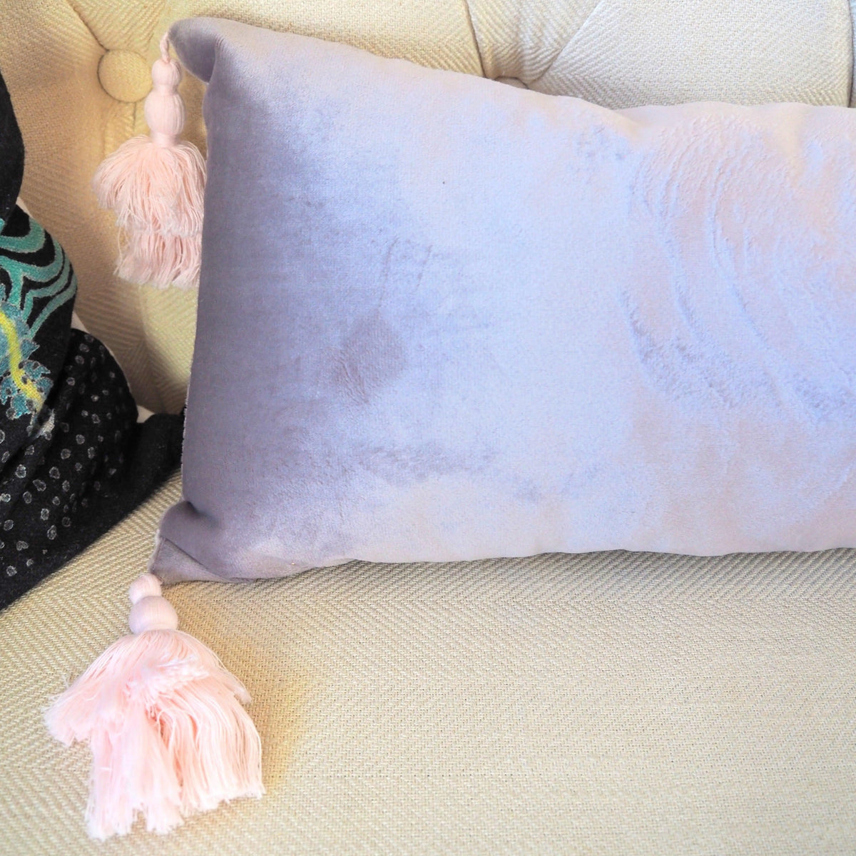 Velvet Lumbar Pillow with Tassels Pink 11" x 49"