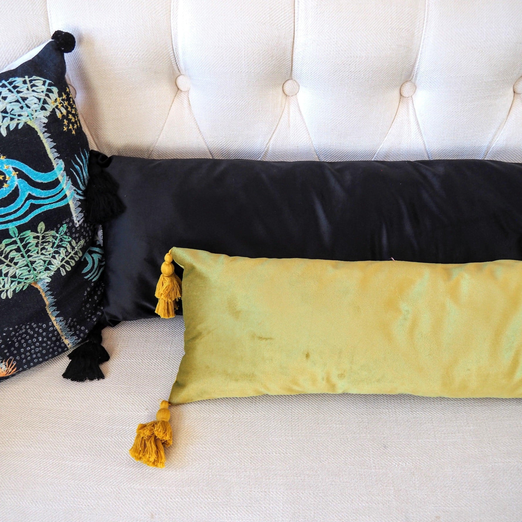 Velvet Lumbar Pillow with Tassels