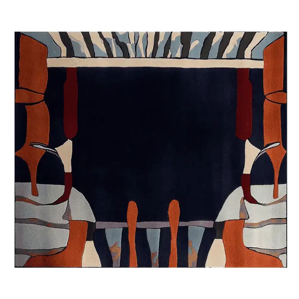 A striking Velvet Shadow Rhythm Hand Tufted Area Rug, perfect for large living rooms. This contemporary wool rug features an abstract design with rich, earthy tones and bold patterns, making it an ideal centerpiece for area rugs in living rooms.