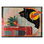 Stylish area rug featuring a vibrant abstract design with a bird and tropical foliage, perfect for adding a splash of color to your living room. This hand-tufted wool rug combines artistic flair with comfort, making it an ideal choice for modern home decor.