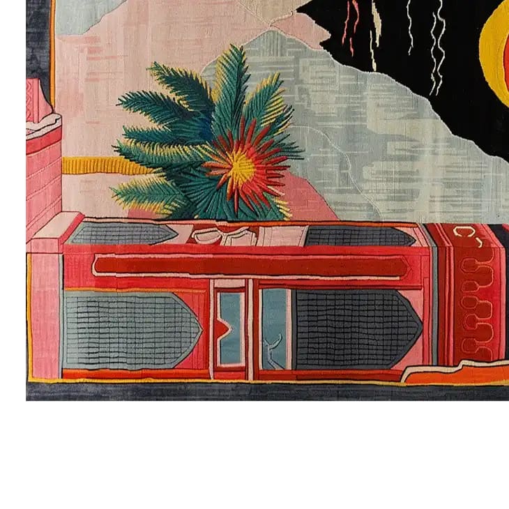 Vibrant area rug showcasing an abstract design with bold colors, perfect for adding a touch of artistry to your living room. This hand-tufted wool rug features a unique blend of patterns and textures, ideal for those seeking modern rugs for living room spaces.