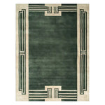 The Verdant Citade Hand Tufted Wool Rug is a stunning area rug perfect for large living room spaces. This contemporary rug features a rich green color with elegant border patterns, showcasing its exquisite craftsmanship. Made from high-quality wool, this rug adds a touch of sophistication and warmth to any home decor.