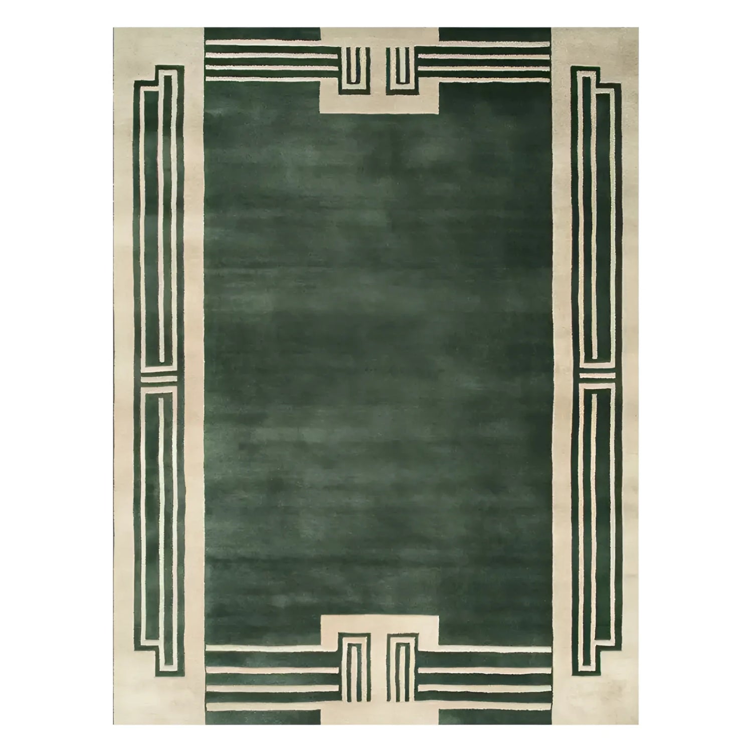 The Verdant Citade Hand Tufted Wool Rug is a stunning area rug perfect for large living room spaces. This contemporary rug features a rich green color with elegant border patterns, showcasing its exquisite craftsmanship. Made from high-quality wool, this rug adds a touch of sophistication and warmth to any home decor.