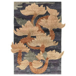 A beautifully crafted Verdant Dragon Vista hand-tufted wool rug featuring intricate abstract dragon motifs in earthy tones. This area rug is perfect for large living rooms, adding a touch of elegance and warmth. Ideal for those seeking high-quality area rugs for living room spaces.