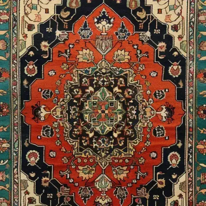 A vibrant Verdant Haven Hand Knotted Area Rug featuring intricate floral patterns and rich colors. This Persian-style wool rug is perfect for living rooms, measuring 8x10, and offers a vintage charm. The detailed design includes a striking arrangement of floral motifs that adds elegance and warmth to any space.
