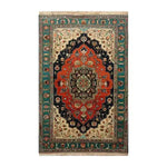 The Verdant Haven Hand Knotted Area Rug showcases a stunning Persian design with intricate floral patterns. This vintage wool rug features a rich color palette, perfect for adding elegance to any living room. The size of 8x10 makes it an ideal choice for a spacious setting.