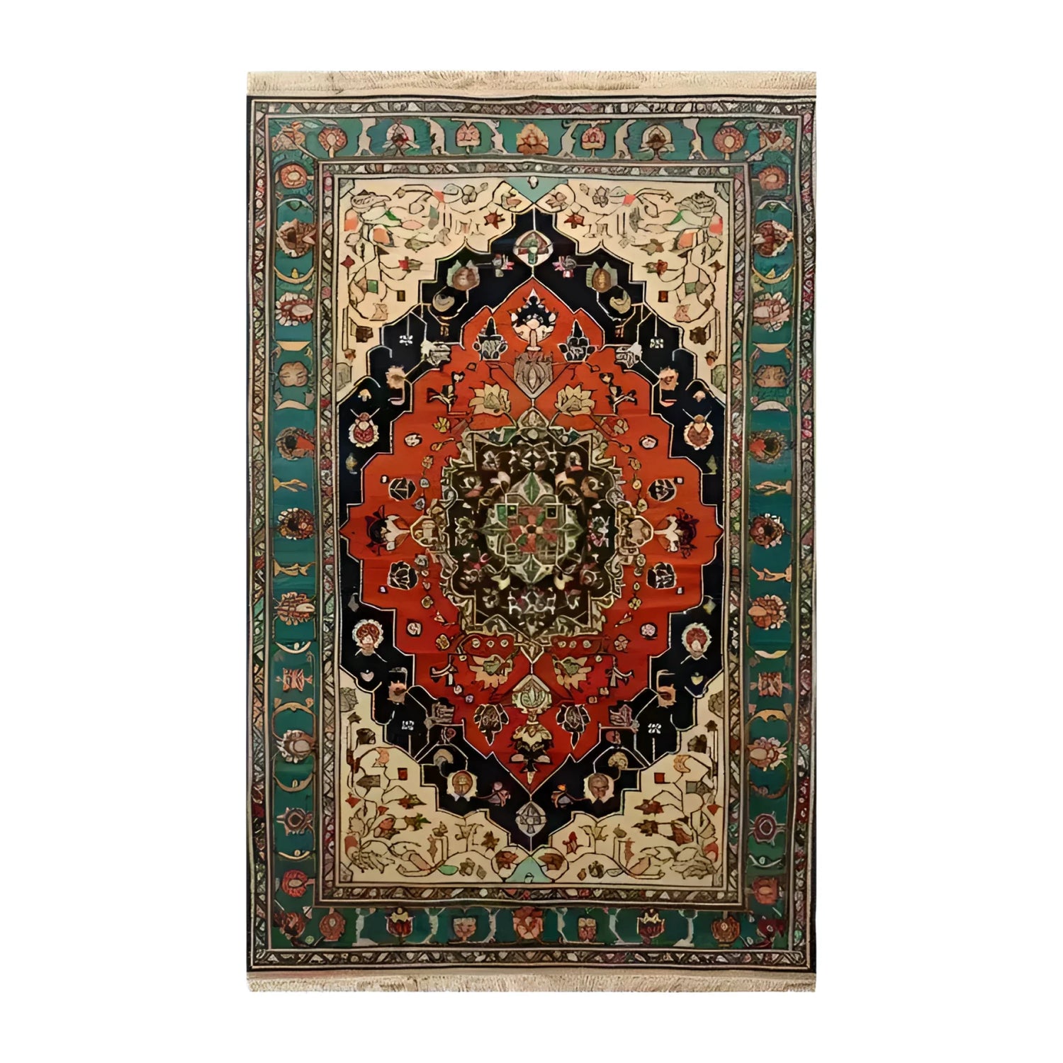 The Verdant Haven Hand Knotted Area Rug showcases a stunning Persian design with intricate floral patterns. This vintage wool rug features a rich color palette, perfect for adding elegance to any living room. The size of 8x10 makes it an ideal choice for a spacious setting.