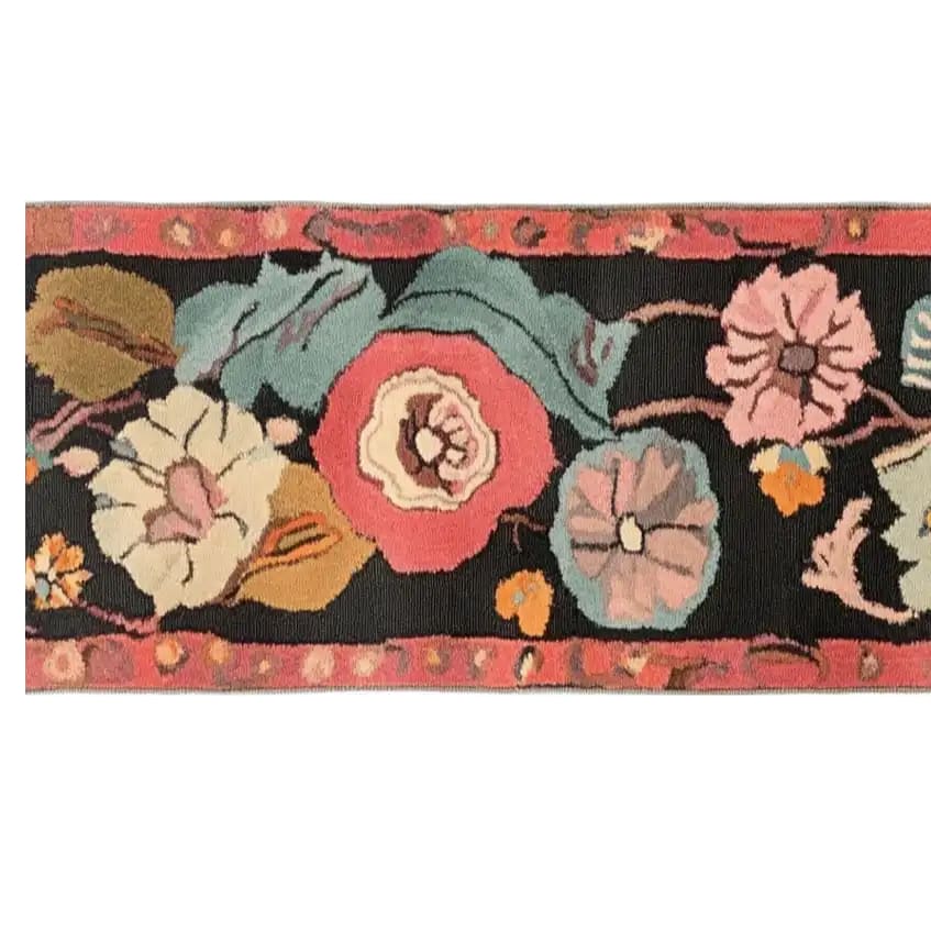 Top view of the Verdant Symphony Hand Tufted Wool Rug, showcasing a vibrant floral design with colorful blooms on a dark background. Perfect as a runner rug, it adds a pop of color and warmth to kitchens, hallways, or bathrooms.