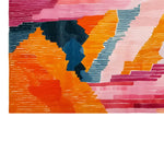 This vibrant area rug features a striking abstract design with bold colors, including deep blues, vivid oranges, and rich pinks. Perfect for adding a splash of color to your living room, this hand-tufted wool rug offers both comfort and style, fitting seamlessly into an 8x10 space. Ideal for those seeking unique and colorful area rugs for living room settings.