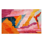 The Verdant Symphony Hand Tufted Wool Rug features a vibrant abstract design with bold colors like orange, pink, blue, and yellow, perfect for adding a splash of color to any living space. This area rug, measuring 8x10, is ideal for living rooms, offering a blend of artistic flair and comfort. Made from high-quality wool, it's a durable choice for those seeking beautiful area rugs for their living room.