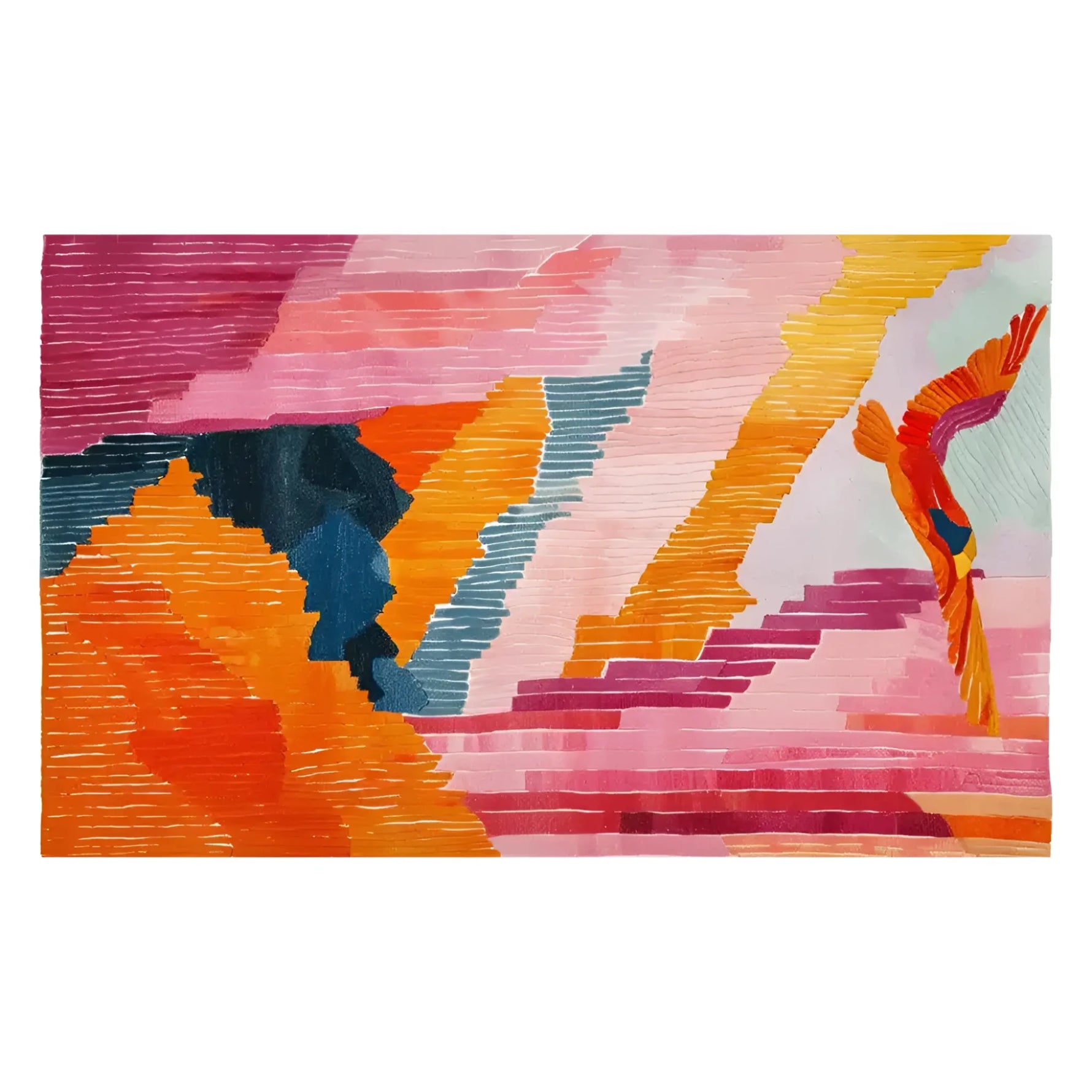 The Verdant Symphony Hand Tufted Wool Rug features a vibrant abstract design with bold colors like orange, pink, blue, and yellow, perfect for adding a splash of color to any living space. This area rug, measuring 8x10, is ideal for living rooms, offering a blend of artistic flair and comfort. Made from high-quality wool, it's a durable choice for those seeking beautiful area rugs for their living room.