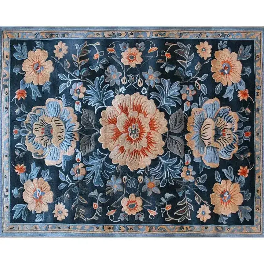 A beautifully designed Verdant Tapestry Hand Tufted Rug showcasing an intricate floral pattern in rich, warm tones. This wool area rug is perfect for adding a touch of vintage charm to a dining room. The detailed floral design makes it an ideal choice for those seeking dining room area rugs that combine elegance with a hint of nostalgia.