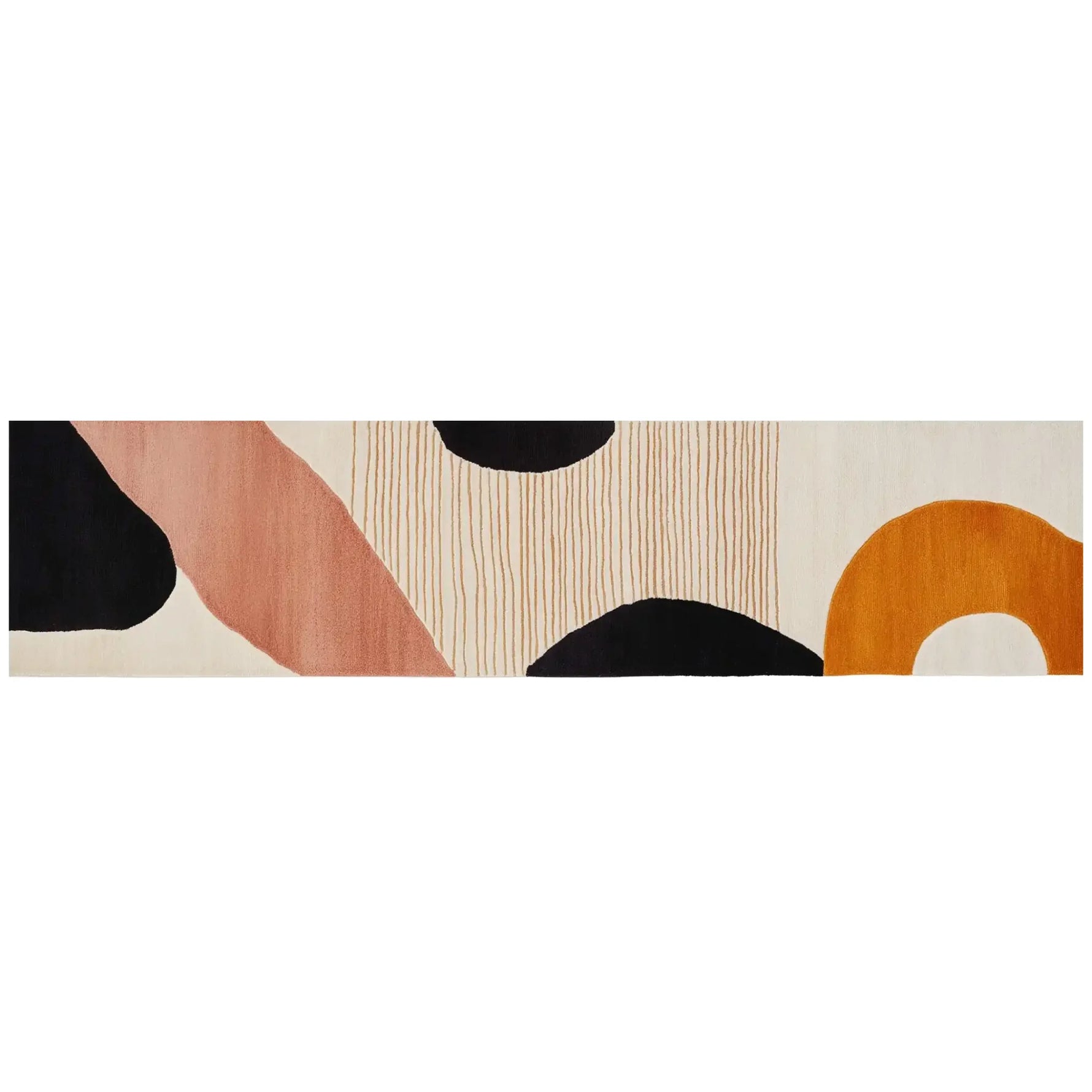Contemporary runner rug with abstract design in warm tones, ideal for use as kitchen rugs, wool rug, bathroom runner rug, hallway runner rug, or kitchen runner rugs.