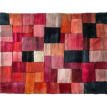 Vermilion Grid Hand Tufted Area Rug featuring a vibrant patchwork of red, pink, and orange hues with a contemporary design, perfect for adding a touch of elegance to a living room. This large wool rug is ideal for those seeking stylish and modern large area rugs for their living room.