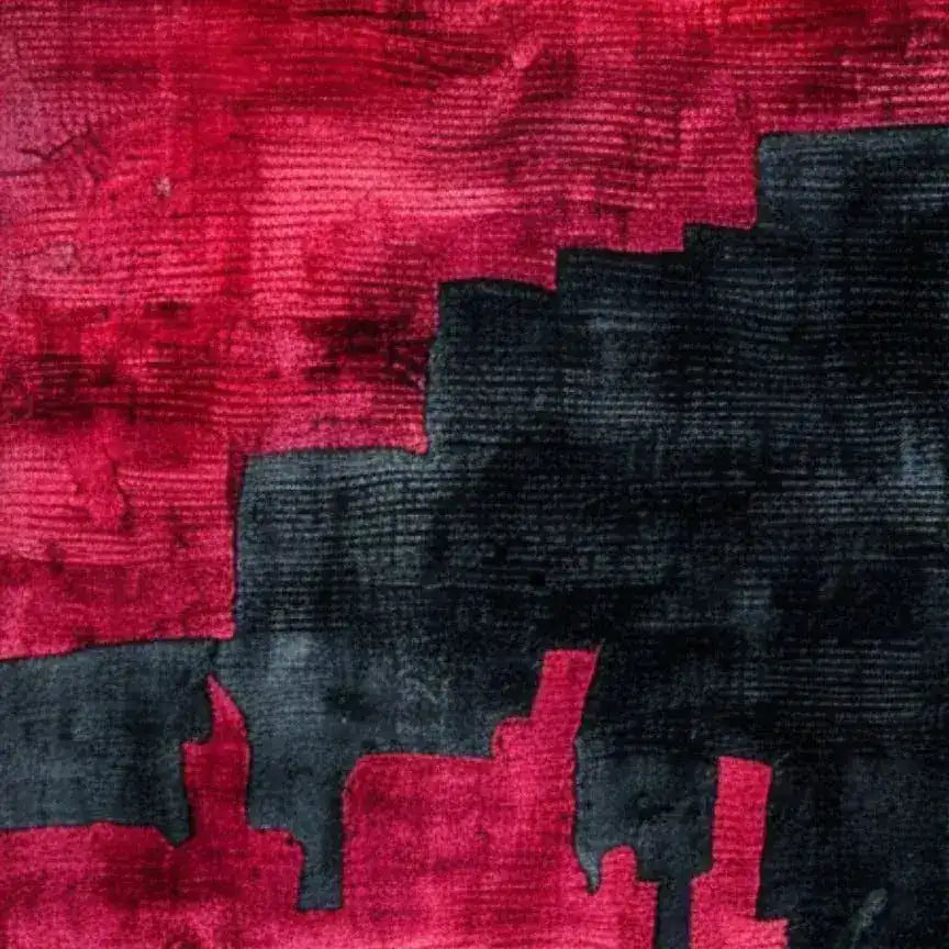 Vibrant Color Wave Canvas Hand Tufted Wool Rug Runner in an abstract red and black design, perfect for adding a contemporary touch to any office, hallway, or dining room. This area rug brings a bold statement to living spaces with its unique pattern.
