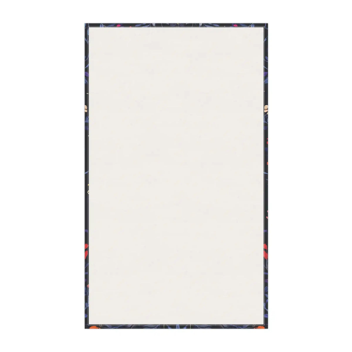 Reverse side of Vibrant Floral Embroidered Cotton Kitchen Towel showing white cotton face bordered by dark floral print trim