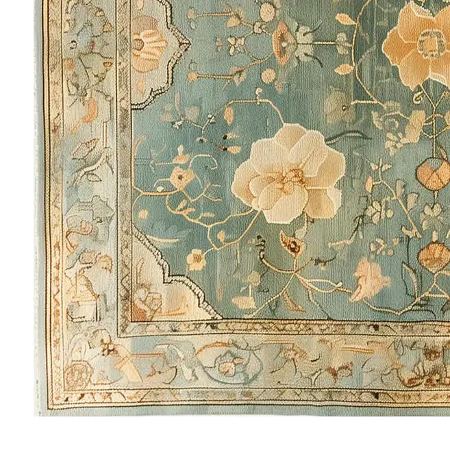 A close-up view of the Vibrant Garden Hand Tufted Wool Rug, showcasing its intricate floral patterns and soft color palette. This elegant area rug is perfect for adding a touch of sophistication to any living room, making it an ideal choice among rugs for living room settings. The wool rug design combines beauty and durability, enhancing the ambiance of living room area rugs.