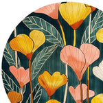 A vibrant hand-tufted round area rug featuring a colorful floral design, perfect for adding a touch of elegance to your dining room or living room. This wool rug showcases a mix of pink, yellow, and green hues, ideal for those seeking unique rugs for living room spaces.