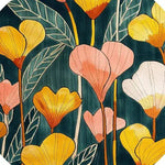 Close-up view of a vibrant floral hand tufted round area rug, featuring colorful pink, yellow, and white flowers against a deep green background, ideal for adding a lively touch to your dining room or living room. This wool rug enhances any space with its artistic design, making it a perfect choice for those seeking unique rugs for their living room.