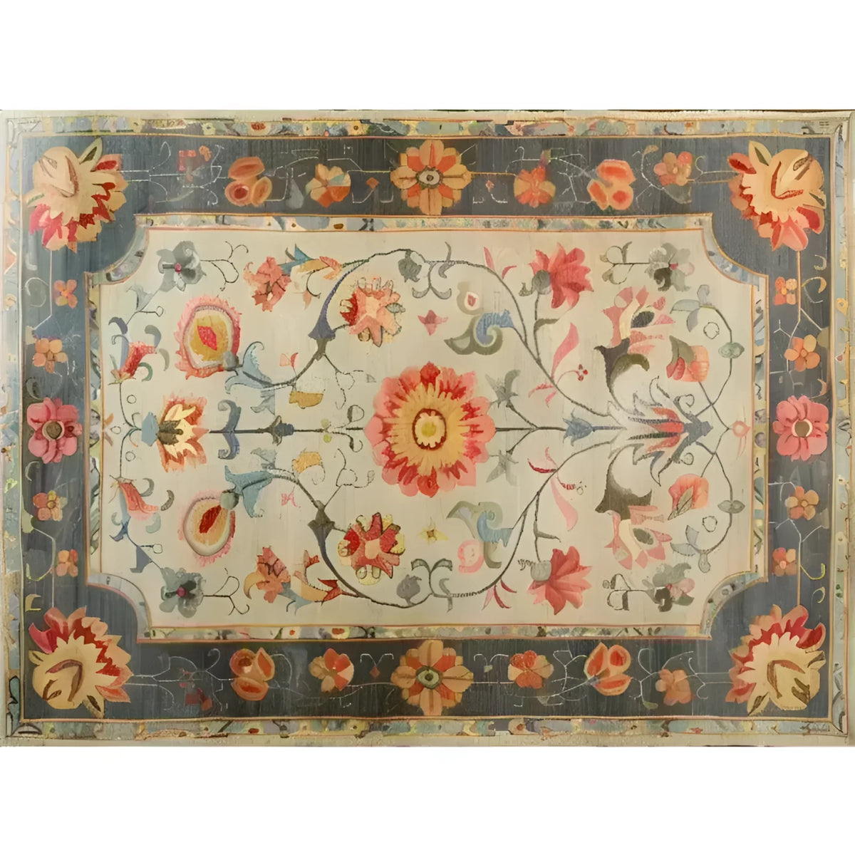 This vibrant modernity hand knotted area rug showcases a stunning Persian-inspired design with intricate floral patterns. The rug, perfect for large living rooms, features a harmonious blend of rich colors and detailed motifs, making it an ideal choice for those seeking elegant living room rugs in an 8x10 size.