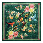 Vibrant Vintage Hand Tufted Area Rug featuring a lush floral design with colorful birds, perfect for adding charm to a living room. This wool square rug showcases a rich green background with detailed pink and yellow blossoms, making it an ideal large area rug for living rooms seeking a touch of nature.