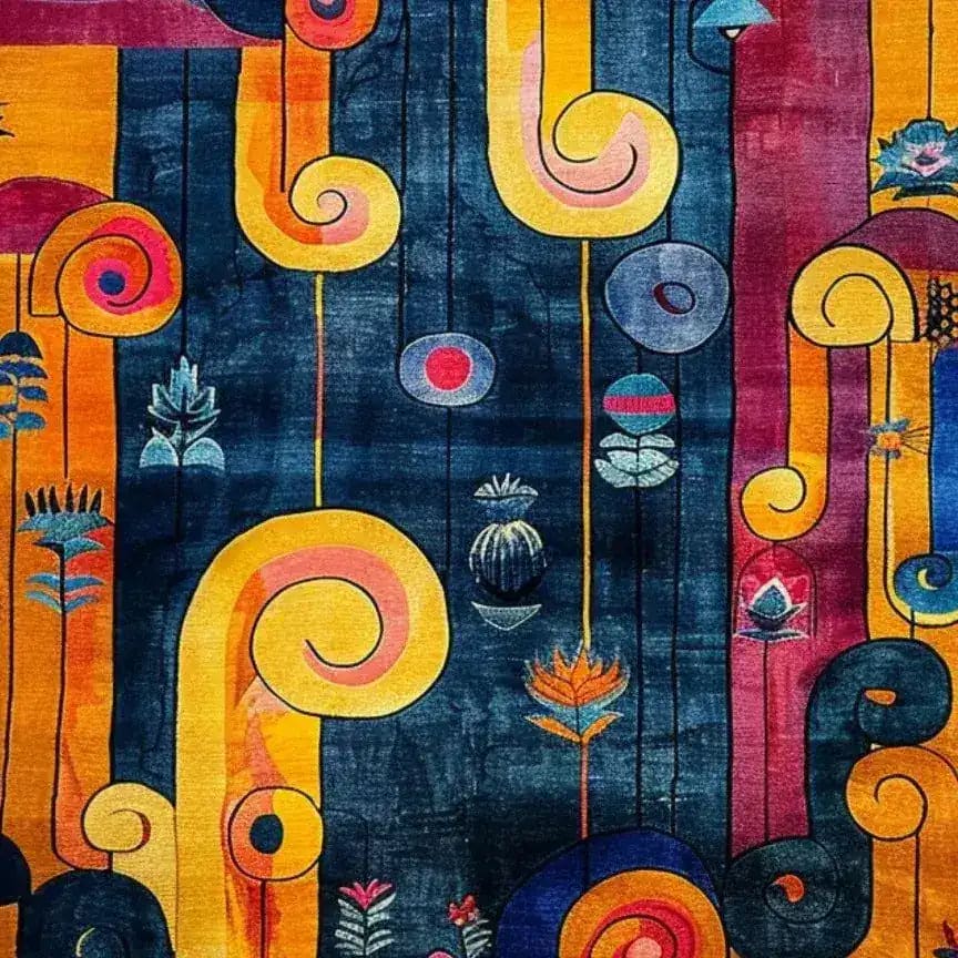 This vibrant and contemporary hand-tufted wool rug features an abstract design with swirling patterns in bold colors, ideal for adding a lively touch to any dining room or office. Perfect as a dining room area rug, it combines style and functionality, making it a standout piece for modern spaces.