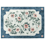 This Victorian Floral Dance Hand Tufted Rug is an elegant area rug featuring a beautiful floral design. The rug showcases pink and green flowers on a cream background with an intricate blue border, perfect for adding a touch of sophistication to living rooms. Ideal size for living room rugs 8x10, crafted from high-quality wool, offering both style and comfort.