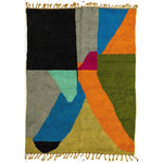 Top view of the Vinai Moroccan Berber Handwoven Colorful Runner Rug, showcasing a vibrant abstract design with bold geometric patterns. Perfect as a kitchen rug, wool rug, bathroom runner rug, hallway runner rug, or kitchen runner rug, adding a pop of color to any space.