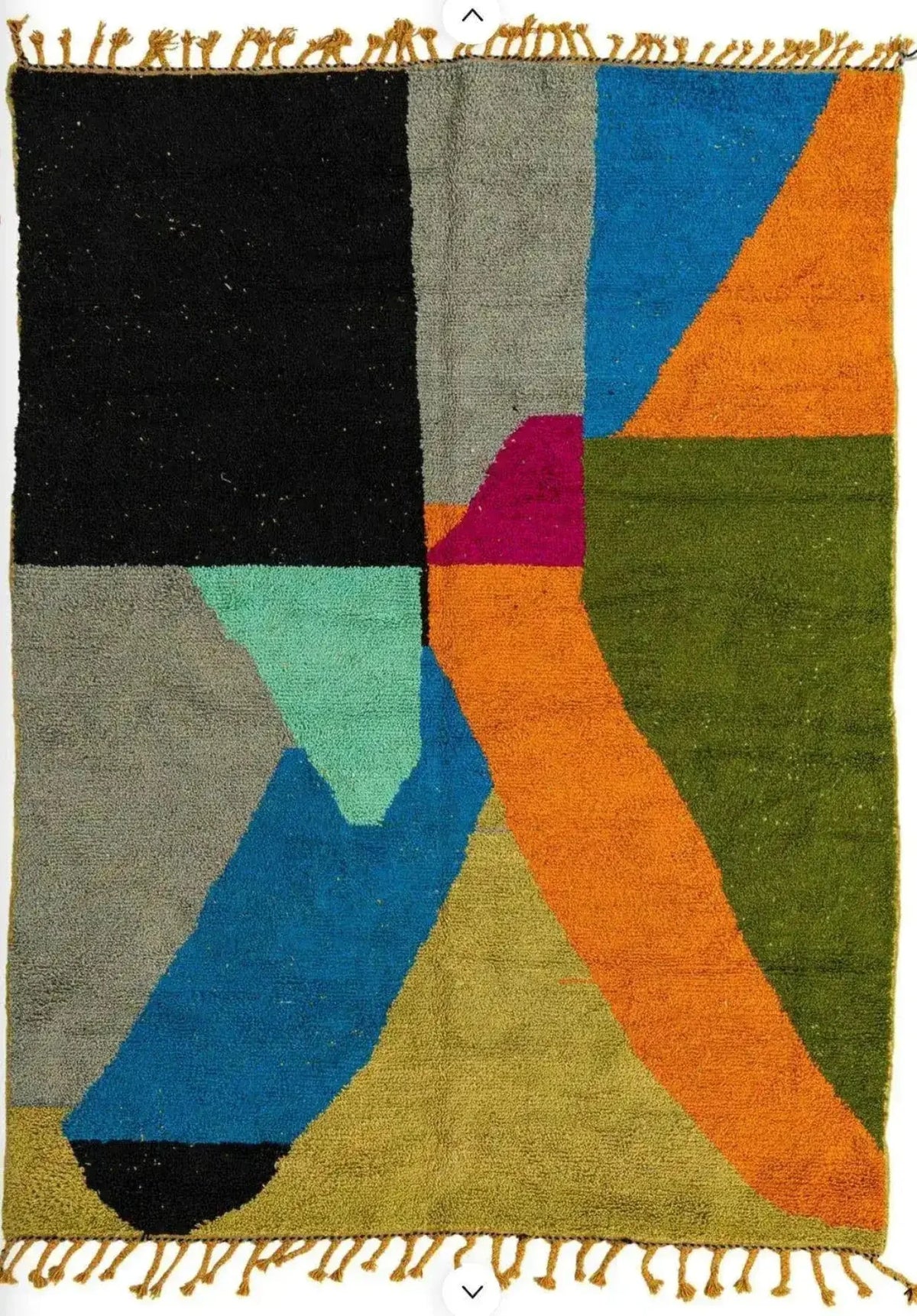 Top view of the Vinai Moroccan Berber Handwoven Colorful Runner Rug, showcasing a vibrant abstract design with bold geometric patterns. Perfect as a kitchen rug, wool rug, bathroom runner rug, hallway runner rug, or kitchen runner rug, adding a pop of color to any space.
