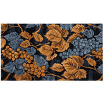 A beautifully designed Vine Noir Hand Tufted Area Rug showcasing an intricate vintage pattern of orange and blue leaves and clusters of grapes. This wool rug is perfect for adding elegance to any living room, especially in an 8x10 size.