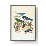 Vintage Blue Birds on Tree Branch Premium Framed Vertical Poster 24″ x 36″ Black