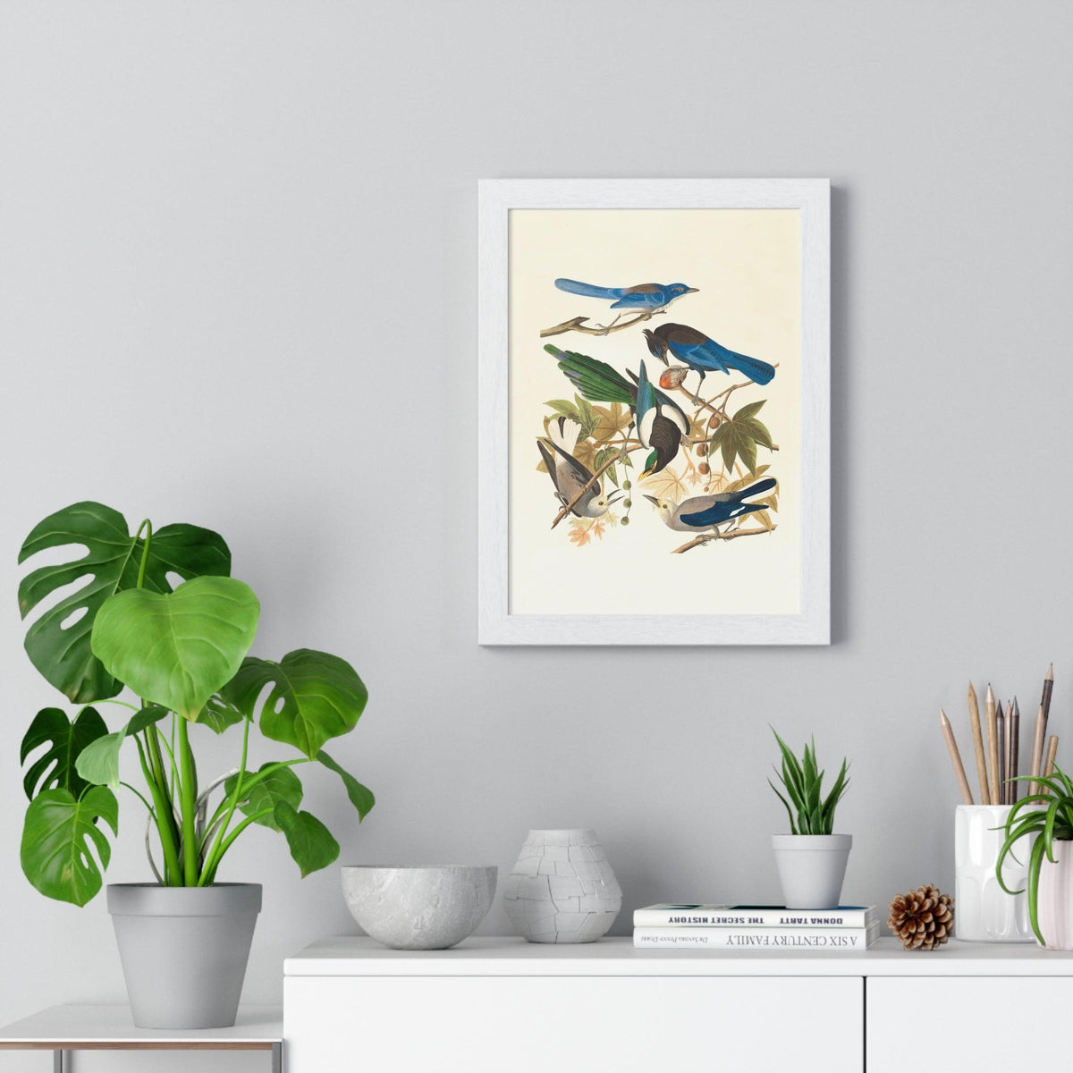 Vintage Blue Birds on Tree Branch Premium Framed Vertical Poster