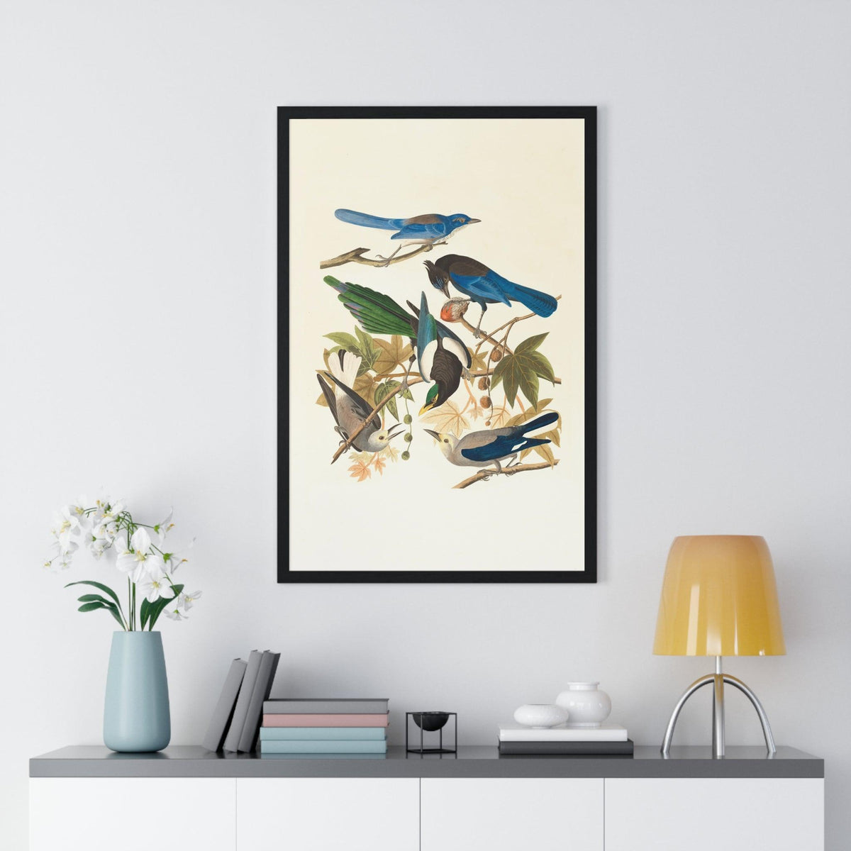 Vintage Blue Birds on Tree Branch Premium Framed Vertical Poster