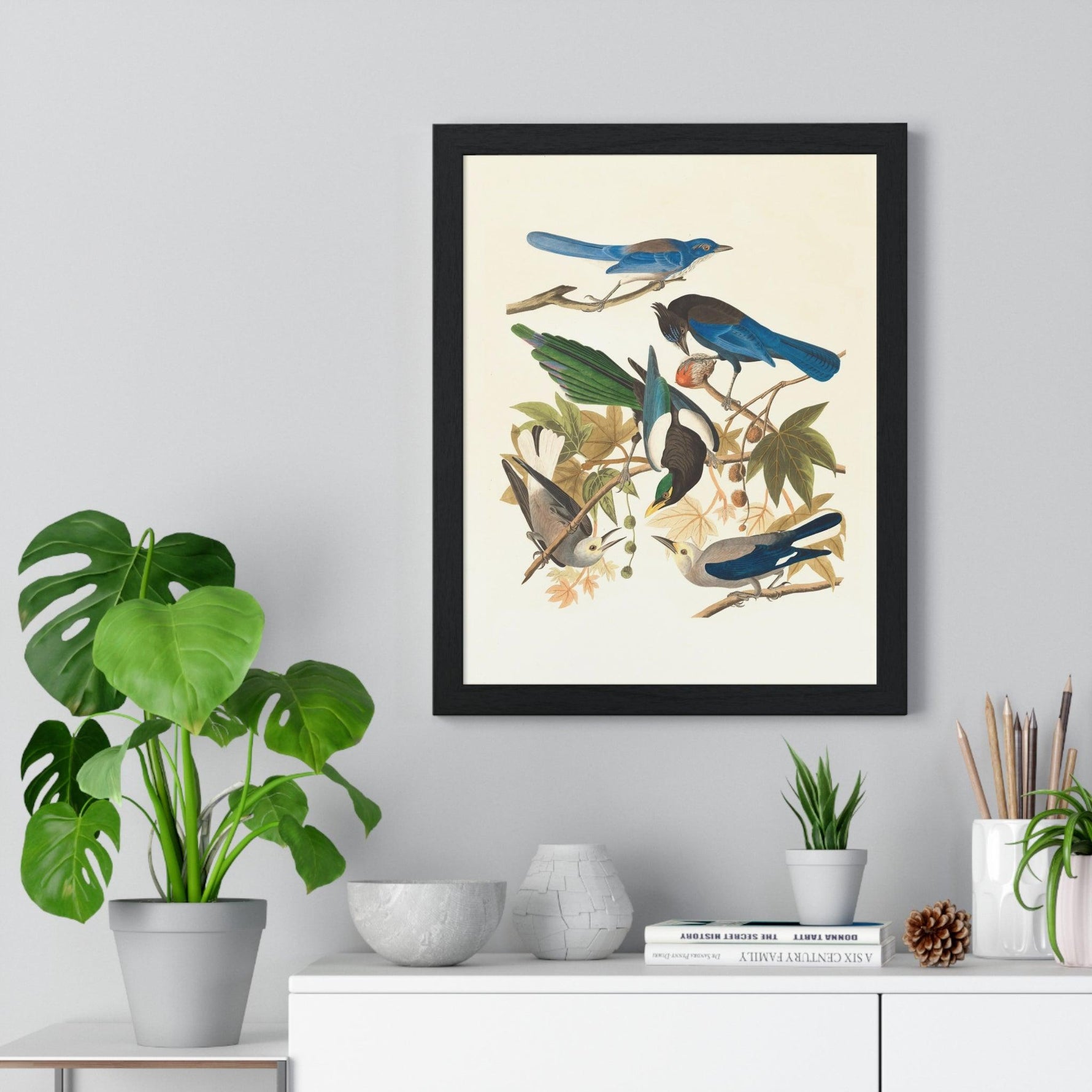 Vintage Blue Birds on Tree Branch Premium Framed Vertical Poster