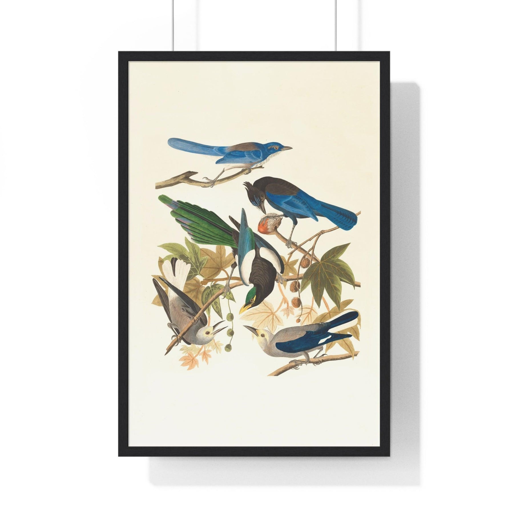 Vintage Blue Birds on Tree Branch Premium Framed Vertical Poster 20" x 30" Black