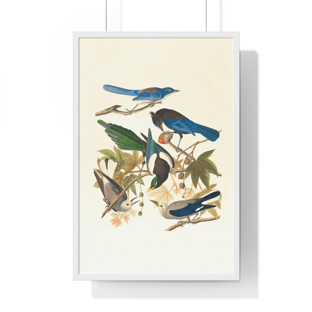 Vintage Blue Birds on Tree Branch Premium Framed Vertical Poster 20" x 30" White