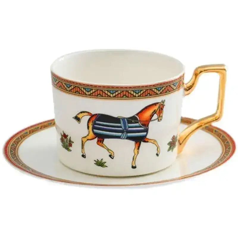 Vintage Bright Horse Bone China Mug and Saucer Set