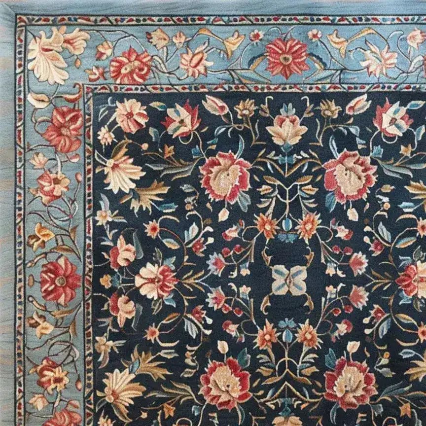 This vintage charm hand tufted area rug features a stunning floral design with vibrant colors set against a dark background, perfect for enhancing the aesthetic of your dining room or living room. The wool material and intricate patterns make it a standout piece among dining room area rugs, adding a touch of elegance and warmth.